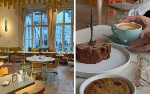 Gemütliches cafe zum arbeiten in Berlin mit Kaffee, Kuchen und Keksen.